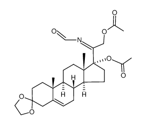 (8R,9S,10R,13S,14S,17R)-17-(2-acetoxy-1-(formylimino)ethyl)-10,13-dimethyl-1,2,4,7,8,9,10,11,12,13,14,15,16,17-tetradecahydrospiro[cyclopenta[a]phenanthrene-3,2'-[1,3]dioxolan]-17-yl acetate Structure