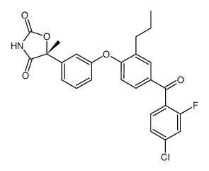 (5R)-5-{3-[4-(4-chloro-2-fluorobenzoyl)-2-propylphenoxy]phenyl}-5-methyl-1,3-oxazolidine-2,4-dione Structure