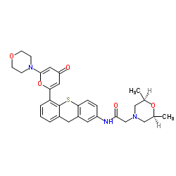 (2R,6S)-2,6-二甲基-N-[5-[6-(4-吗啉基)-4-氧代-4H-吡喃-2-基]-9H-噻吨-2-基]-4-吗啉乙酰胺结构式