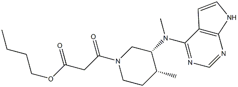 3-((3R,4R)-4-甲基-3-(甲基(7H-吡咯并[2,3-D] 嘧啶-4-基)氨基)哌啶-1-基)-3-氧代丙酸丁酯结构式
