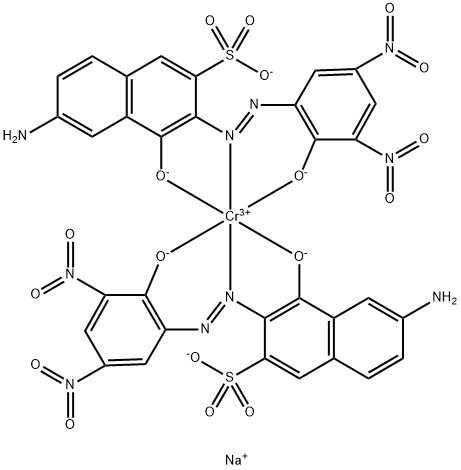 二[6-氨基-4-羟基-3-[(2-羟基-3,5-二硝基苯基)偶氮]萘-2-磺酸根合(3-)]铬酸(3-)三钠结构式