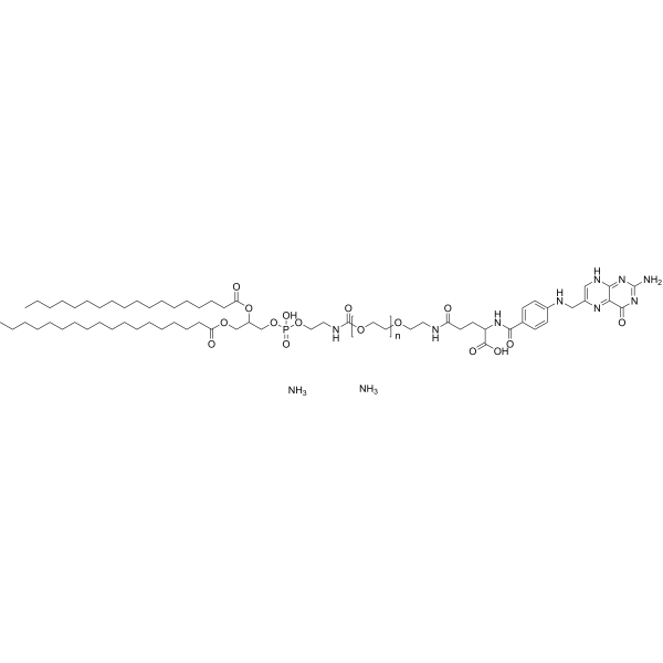 1,2-二硬脂酰基-sn-甘油-3-磷酸乙醇胺-N-[叶酸(聚乙二醇)-5000](铵盐)结构式