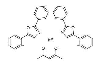 双(2,5-二苯基恶唑-C2,N')(乙酰丙酮)合铱(III)结构式