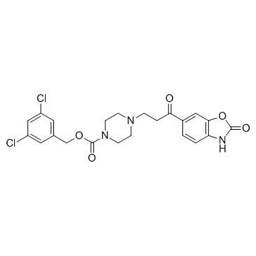 4-[3-氧代-3-(2-氧代-2,3-二氢苯并恶唑-6-基)丙基]哌嗪-1-羧酸 3,5-二氯苄酯结构式