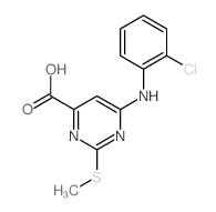 6-[(2-chlorophenyl)amino]-2-methylsulfanyl-pyrimidine-4-carboxylic acid structure
