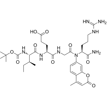 丁氧羰基异亮氨酰谷氨酰甘氨酰精氨酰-AMC结构式