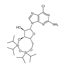 2-amino-6-chloro-9-[3,5-O-(tetraisopropyldisiloxane-1,3-diyl)-β-D-ribofuranosyl]purine结构式