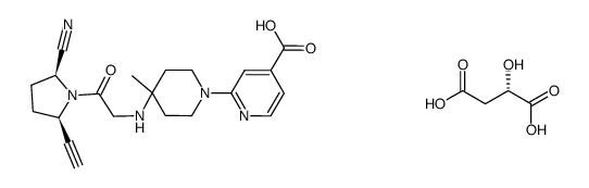 2-(4-(2-((2S,5R)-2-cyano-5-ethynylpyrrolidin-1-yl)-2-oxoethylamino)-4-methylpiperidin-1-yl)isonicotinic acid L-malate结构式