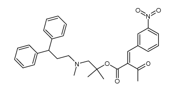 1,1,N-trimethyl-N-(3,3-diphenylpropyl)-2-aminoethyl α-acetyl-3-nitrocinnamate结构式