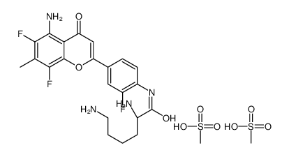 (2S)-2,6-diamino-N-[4-(5-amino-6,8-difluoro-7-methyl-4-oxochromen-2-yl)-2-fluorophenyl]hexanamide,methanesulfonic acid结构式
