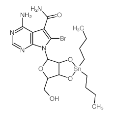 5-amino-8-bromo-9-[3,4-dihydroxy-5-(hydroxymethyl)oxolan-2-yl]-2,4,9-triazabicyclo[4.3.0]nona-1,3,5,7-tetraene-7-carboxamide; dibutyltin Structure