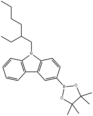 9-(2-乙基己基)-3-(4,4,5,5-四甲基-1,3,2-二氧杂环戊硼烷-2-基)-9H-咔唑结构式