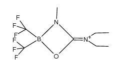 2,2-bis(trifluoromethyl)-4-dimethyliminium-3-methyloxa-3-aza-2-boratacyclobutane结构式