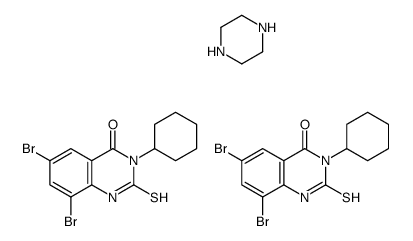 6,8-dibromo-3-cyclohexyl-2-sulfanylidene-1H-quinazolin-4-one,piperazine结构式