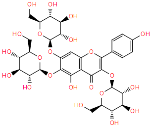 6-羟基山奈酚-3,6-O-二葡萄糖-7-O-葡萄糖醛酸苷结构式