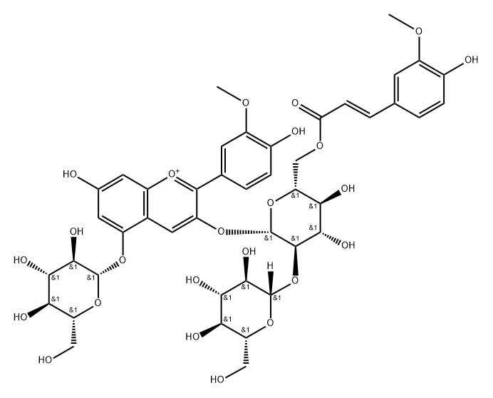 Peonidin-3-O-(6-O-trans-feruloyl-2-O-β-glucopyranosyl-β-glucopyranoside)-5-O-β-glucopyranoside Structure