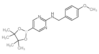 N-(4-甲氧基苄基)-5-(4,4,5,5-四甲基-1,3,2-二氧硼杂环戊烷-2-基)嘧啶-2-胺结构式