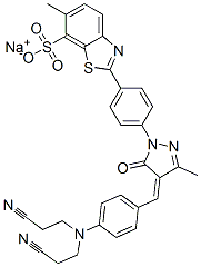 sodium 2-[4-[4-[4-[bis(2-cyanoethyl)amino]benzylidene]-4,5-dihydro-3-methyl-5-oxo-1H-pyrazol-1-yl]phenyl]-6-methylbenzothiazole-7-sulphonate] structure