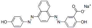 2-Hydroxy-5-[[4-[(4-hydroxyphenyl)azo]-1-naphthalenyl]azo]benzoic acid sodium salt结构式