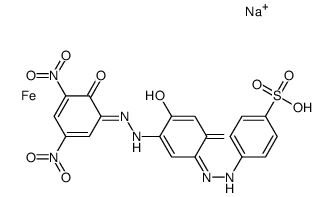 sodium [4-[[2,4-dihydroxy-5-[(2-hydroxy-3,5-dinitrophenyl)azo]phenyl]azo]benzene-1-sulphonato(3-)]ferrate(1-)结构式