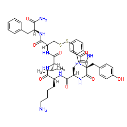 N-(3-巯基-1-氧代丙基)-L-酪氨酰-D-色氨酰-L-赖氨酰-L-缬氨酰-L-半胱氨酰-L-苯丙氨酰胺环(1→5)-二硫醚结构式