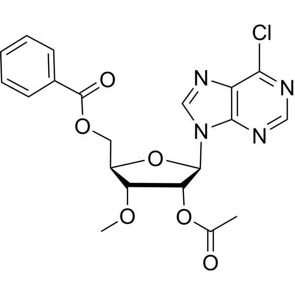 9-(2’-O-Acetyl-5’-O-benzoyl-3’-O-methyl-beta-D-ribofuranosyl)-6-chloropurine Structure