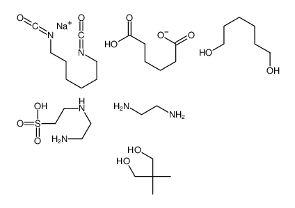 己二酸与2-[(2-氨乙基)氨基]乙磺酸单钠盐、1,6-二异氰酸根合己烷、2,2-二甲基-1,3-丙二醇、1,2-乙二胺和1,6-己二醇的聚合物结构式