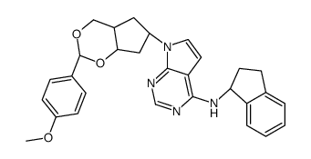 N-(2,3-Dihydro-1H-inden-1-yl)-7-[(2S,4aS,6R,7aS)-2-(4-methoxyphen yl)hexahydrocyclopenta[d][1,3]dioxin-6-yl]-7H-pyrrolo[2,3-d]pyrim idin-4-amine结构式