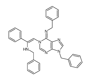 9-Benzyl-1-((Z)-2-benzylamino-2-phenyl-vinyl)-6-[(E)-benzylimino]-6,9-dihydro-1H-purine Structure