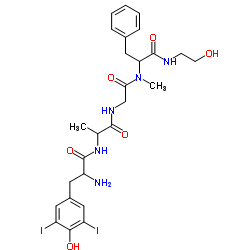 3,5-二碘-L-酪氨酰-D-丙氨酰甘氨酰-N-(2-羟基乙基)-Nalpha-甲基-L-苯丙氨酰胺结构式