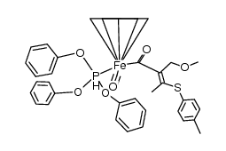 (Cp)iron(carbonyl){P(O(phenyl))3}{η1-(E)-COC(CH2O(methyl))C(methyl)SC6H4(methyl)} Structure
