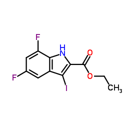 5,7-二氟-3-碘-1H-吲哚-2-羧酸乙酯结构式