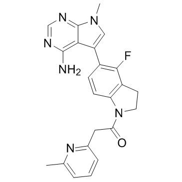 5-[4-氟-1-[(6-甲基-2-吡啶基)乙酰基]-2,3-二氢-1H-吲哚-5-基]-7-甲基-7H-吡咯并[2,3-d]嘧啶-4-胺结构式