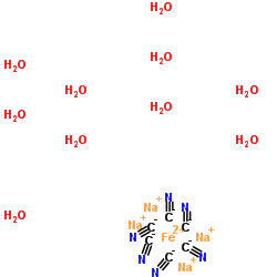 Iron(2+) sodium cyanide hydrate (1:4:6:10) structure