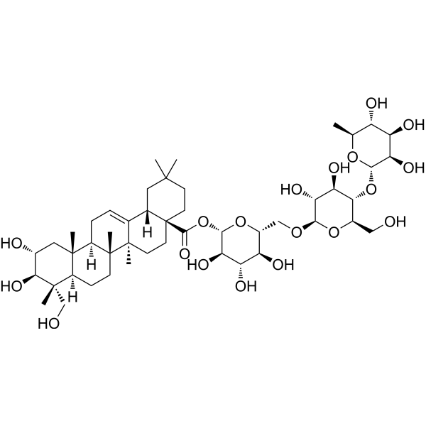 积雪草酸-28-O-鼠李糖(1-4)葡萄糖(1-6)葡萄糖苷结构式