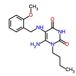 6-Amino-1-butyl-5-(2-methoxy-benzylamino)-1H-pyrimidine-2,4-dione结构式