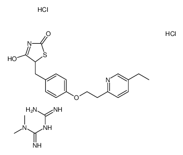 3-(diaminomethylidene)-1,1-dimethylguanidine,5-[[4-[2-(5-ethylpyridin-2-yl)ethoxy]phenyl]methyl]-1,3-thiazolidine-2,4-dione,dihydrochloride结构式