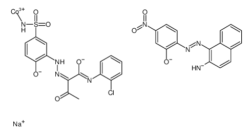 sodium [2-[(2-amino-1-naphthyl)azo]-5-nitrophenolato(2-)][N-(2-chlorophenyl)-2-[[2-hydroxy-5-[(methylamino)sulphonyl]phenyl]azo]-3-oxobutyramidato(2-)]cobaltate(1-) Structure