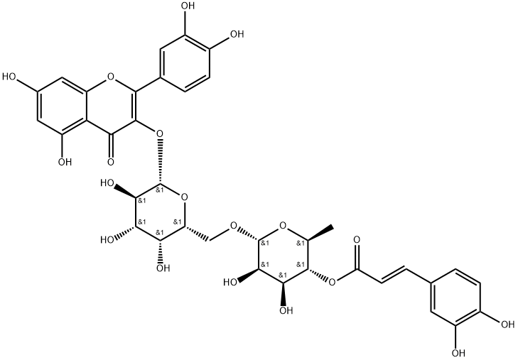 槲皮素-3-O-[4-O-反式-咖啡酰基-alpha-L-鼠李糖-(1→6)-beta-D-半乳糖苷]结构式