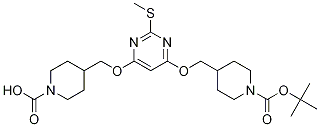 4,4'-(2-(甲硫基)嘧啶-4,6-二基)双(氧)双(亚甲基二羰基)二哌啶-1-羧酸叔丁酯结构式