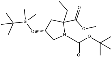 (4R)-1-叔丁基4-(叔丁基二甲基甲硅烷氧基)-2-乙基吡咯烷-1,2-二羧酸2-甲酯结构式