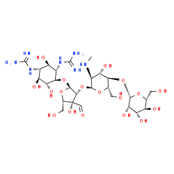 4-O-[2-O-[4-O-β-D-Mannopyranosyl-2-(methylamino)-2-deoxy-α-L-glucopyranosyl]-3-formyl-α-L-lyxofuranosyl]-N,N'-bis(aminoiminomethyl)-D-streptamine结构式