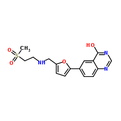 6-(5-((2-(甲基磺酰基)乙基氨基)甲基)呋喃-2-基)喹唑啉-4(3H)-酮结构式