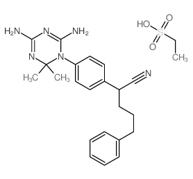 2-[4-(4,6-diamino-2,2-dimethyl-1,3,5-triazin-1-yl)phenyl]-5-phenyl-pentanenitrile; ethanesulfonic acid结构式