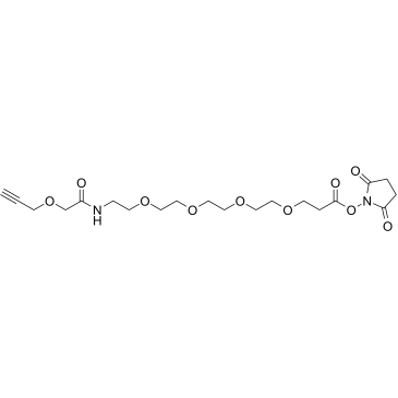 Propargyl-O-C1-amido-PEG4-C2-NHS ester结构式