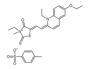 5-[(6-ethoxy-1-ethyl-(1H)-quinolin-2-ylidene)ethylidene]-3-ethyl-3-methyl-4-oxo-2-thioxothiazolidinium toluene-p-sulphonate Structure