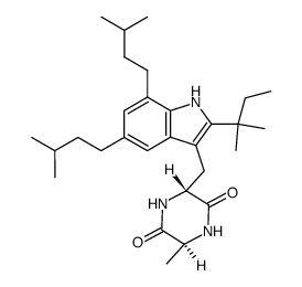 3-[2-(1,1-dimethyl-propyl)-5,7-bis-(3-methyl-butyl)-indol-3-ylmethyl]-6-methyl-piperazine-2,5-dione Structure