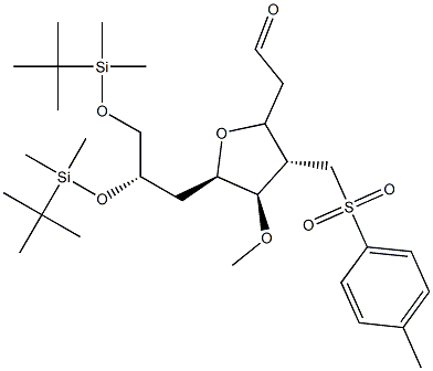 2-((2S,3S,4R,5R)-5-((S)-2,3-bis(tert-butyldimethylsilyloxy)propyl)-4-methoxy-3-(tosylmethyl)tetrahydrofuran-2-yl)acetaldehyde Structure