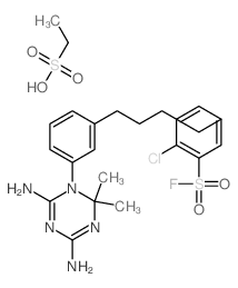 2-chloro-5-[4-[3-(4,6-diamino-2,2-dimethyl-1,3,5-triazin-1-yl)phenyl]butyl]benzenesulfonyl fluoride; ethanesulfonic acid结构式