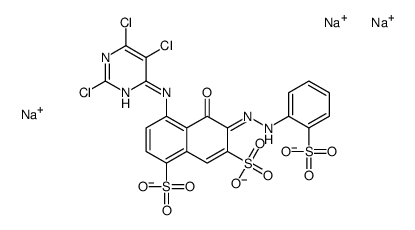 5-Hydroxy-6-[(2-sulfophenyl)azo]-4-[(2,5,6-trichloro-4-pyrimidinyl)amino]-1,7-naphthalenedisulfonic acid trisodium salt structure